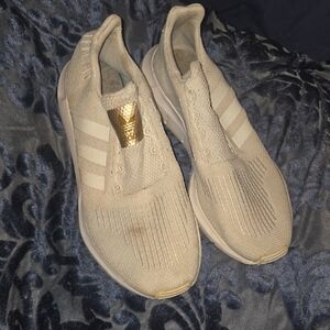 Adidas Women's Gold and Cream Sneakers